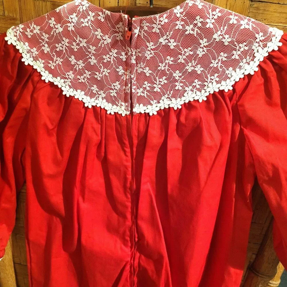 MINT Vtg 80s OOAK Red Christmas Toddler Romper Lace 4T One Piece Jumpsuit Outfit